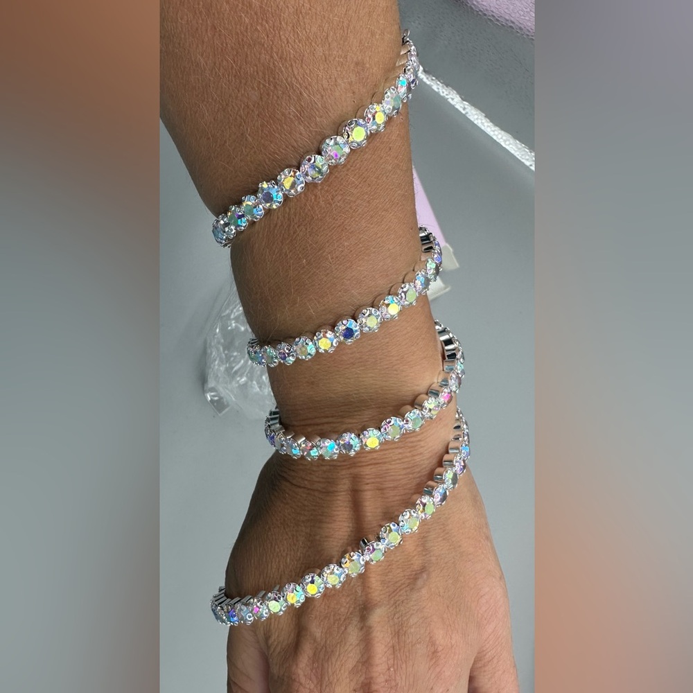 Chargances Multi Row Crystal Bracelet Stretch Aurora Borealis Rhinestone Bling